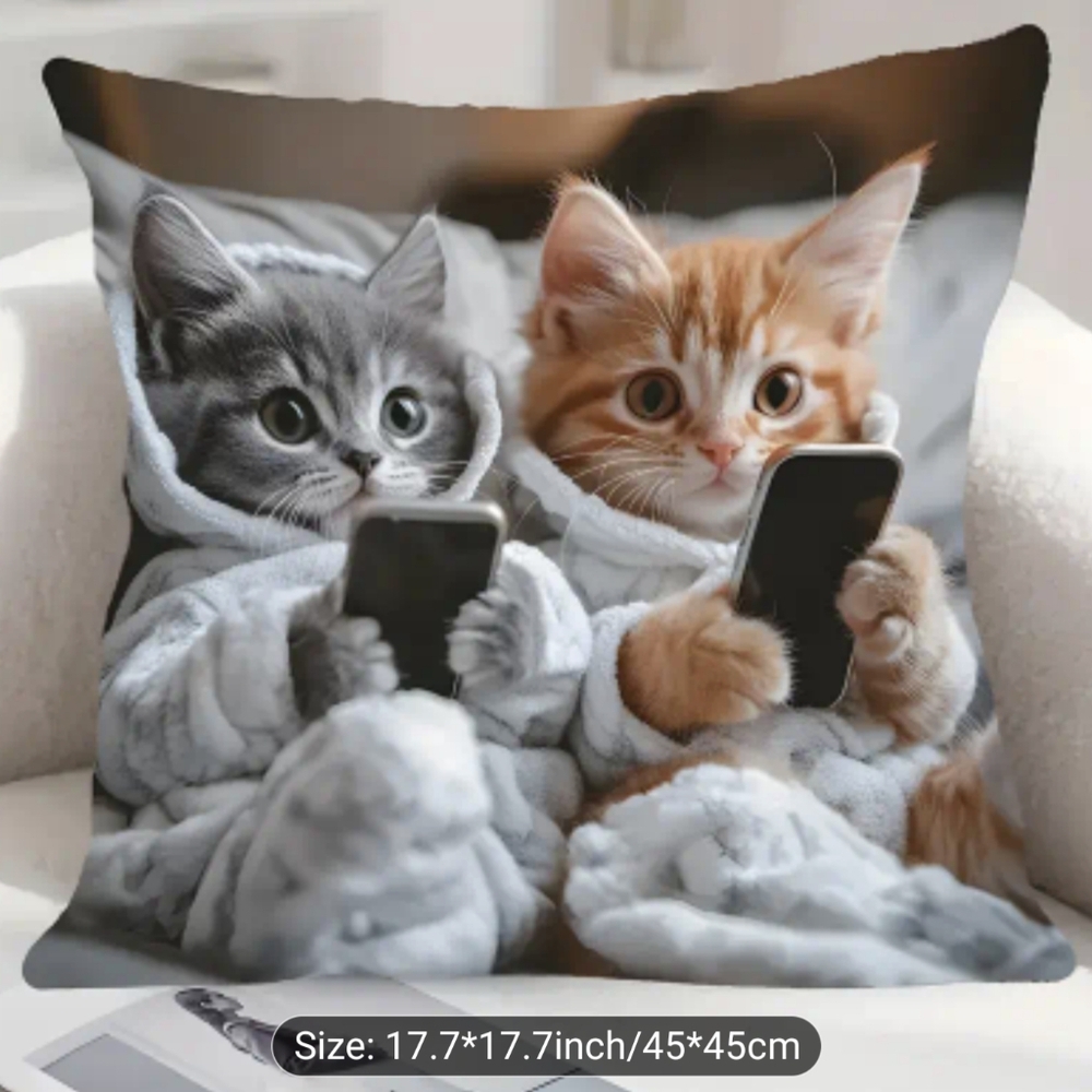 New Cozy Cat Pillowcase with Gray and Orange Kittens Cell Phones, T10MIS